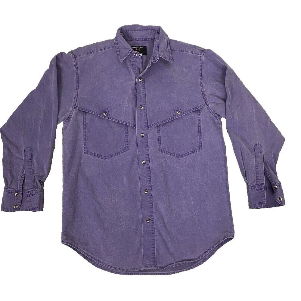 Vtg FRONTIER SERIES Men Western Denim‎ Shirt Button Down Long Sleeve Sz M Purple